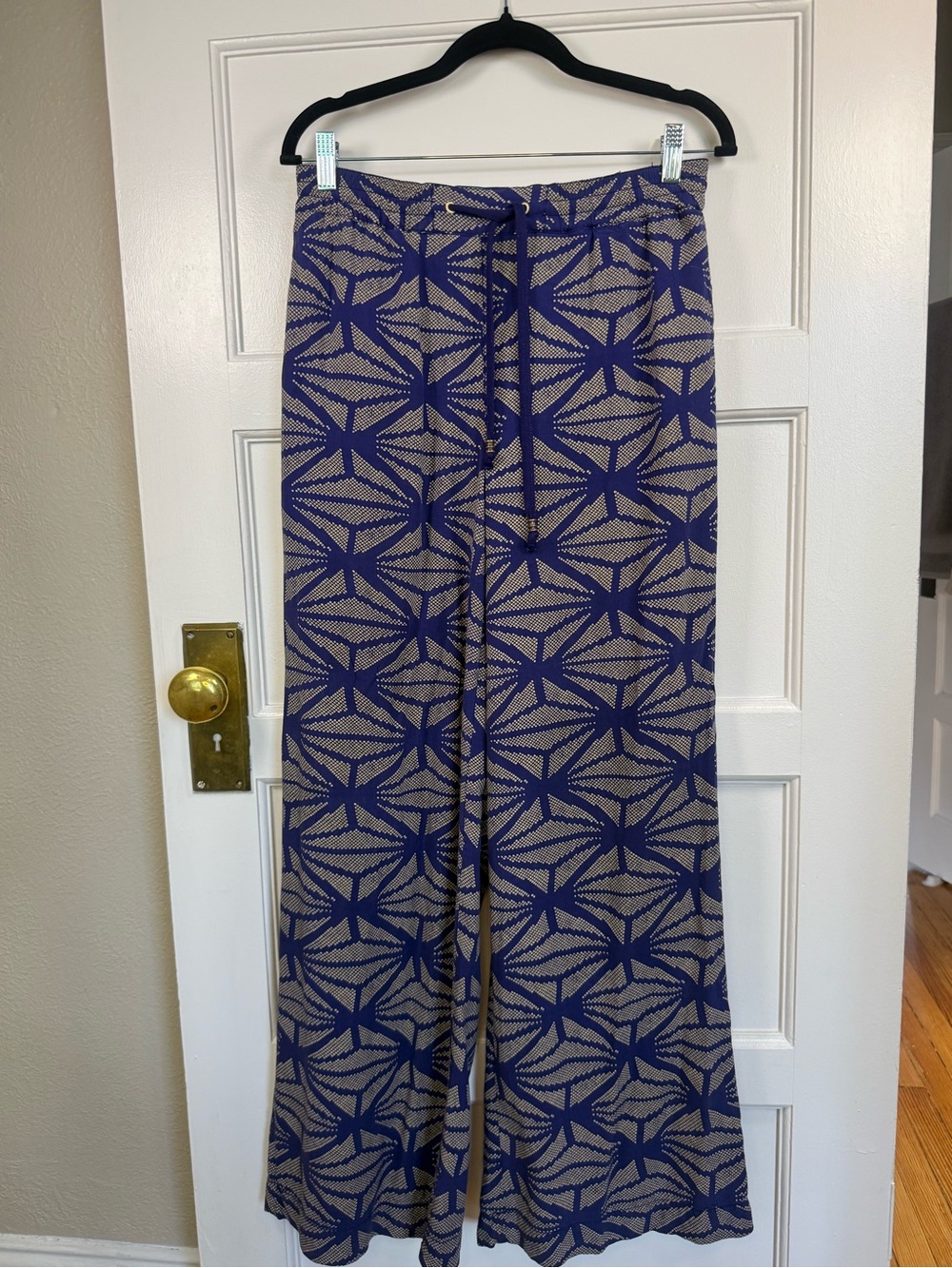 Anthropologie Hei Hei Women’s Wide Leg Pants with Blue and Tan Print
